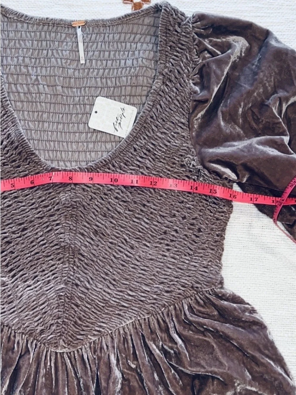 NWT Free People Farrier Velvet Smocked Mini Dress Pink/Mauve XS